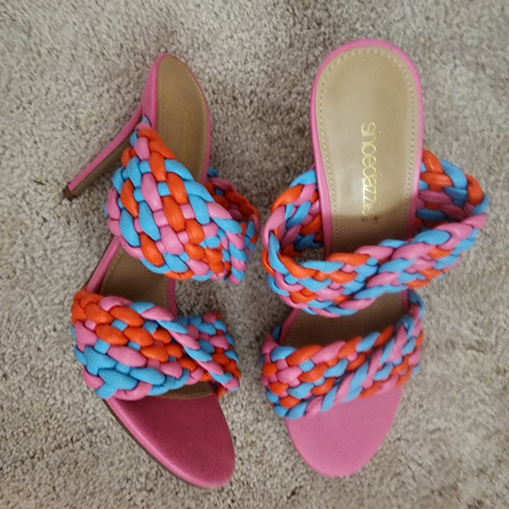 Pink and Colorful Braided Heels